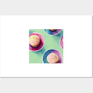 Watercolor cupcake pattern Posters and Art